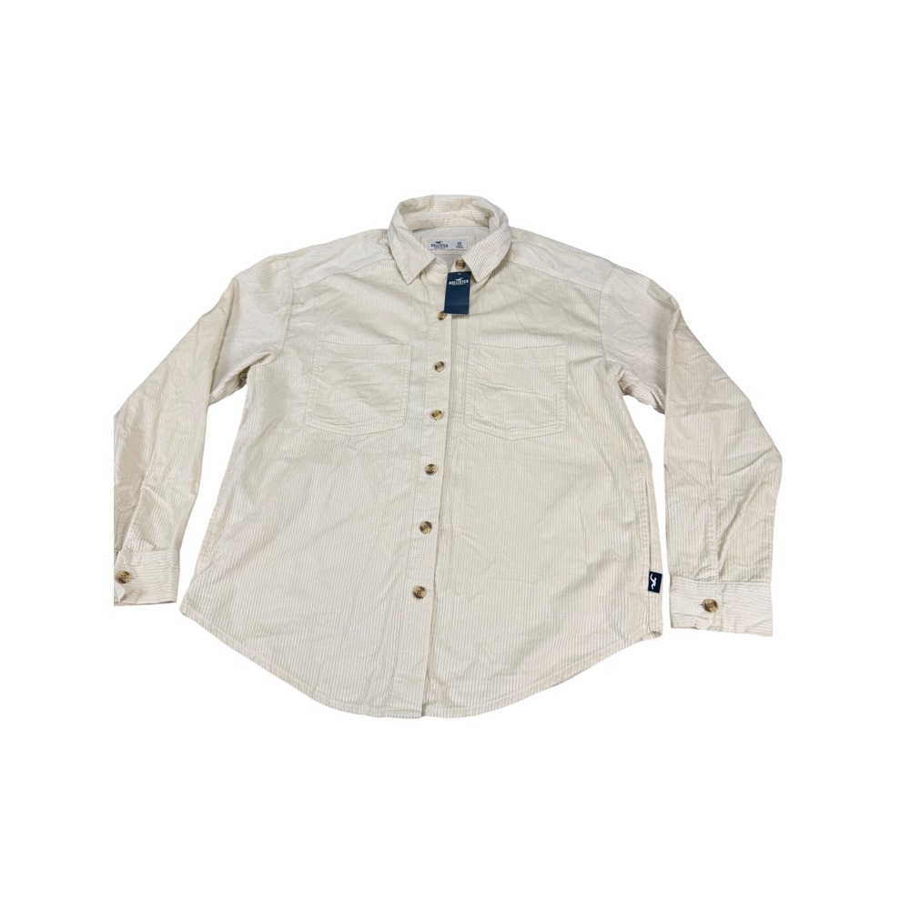 Hollister Womens Corduroy Button Down Shirt Cream Off White Shacket XS MSRP $49